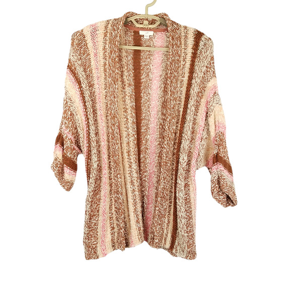 J Jill Women Sweater S Multicolor Knit Striped Open Cardigan Drop Shoulder - Picture 1 of 7